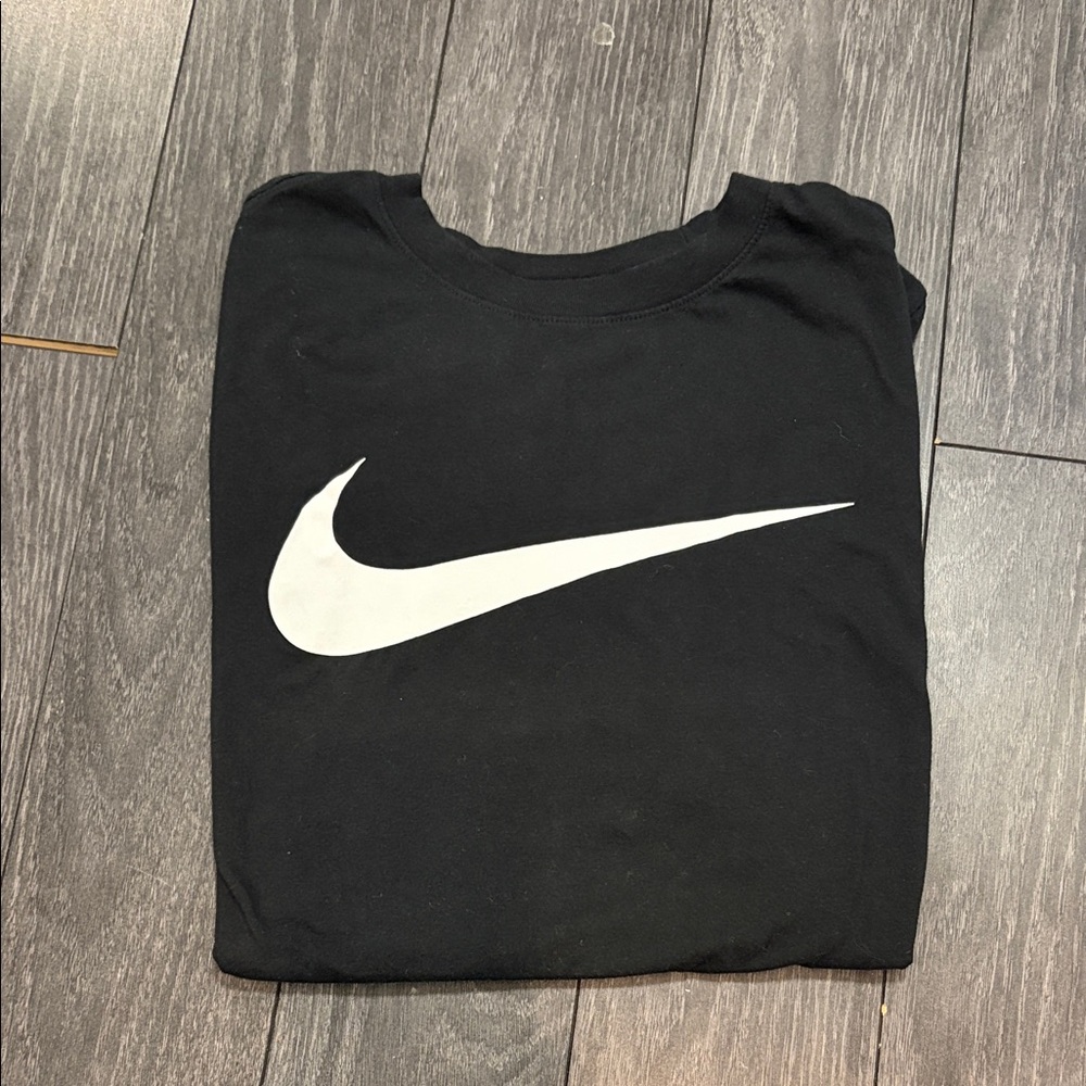 Nike Black Tee with Iconic White Swoosh Size L